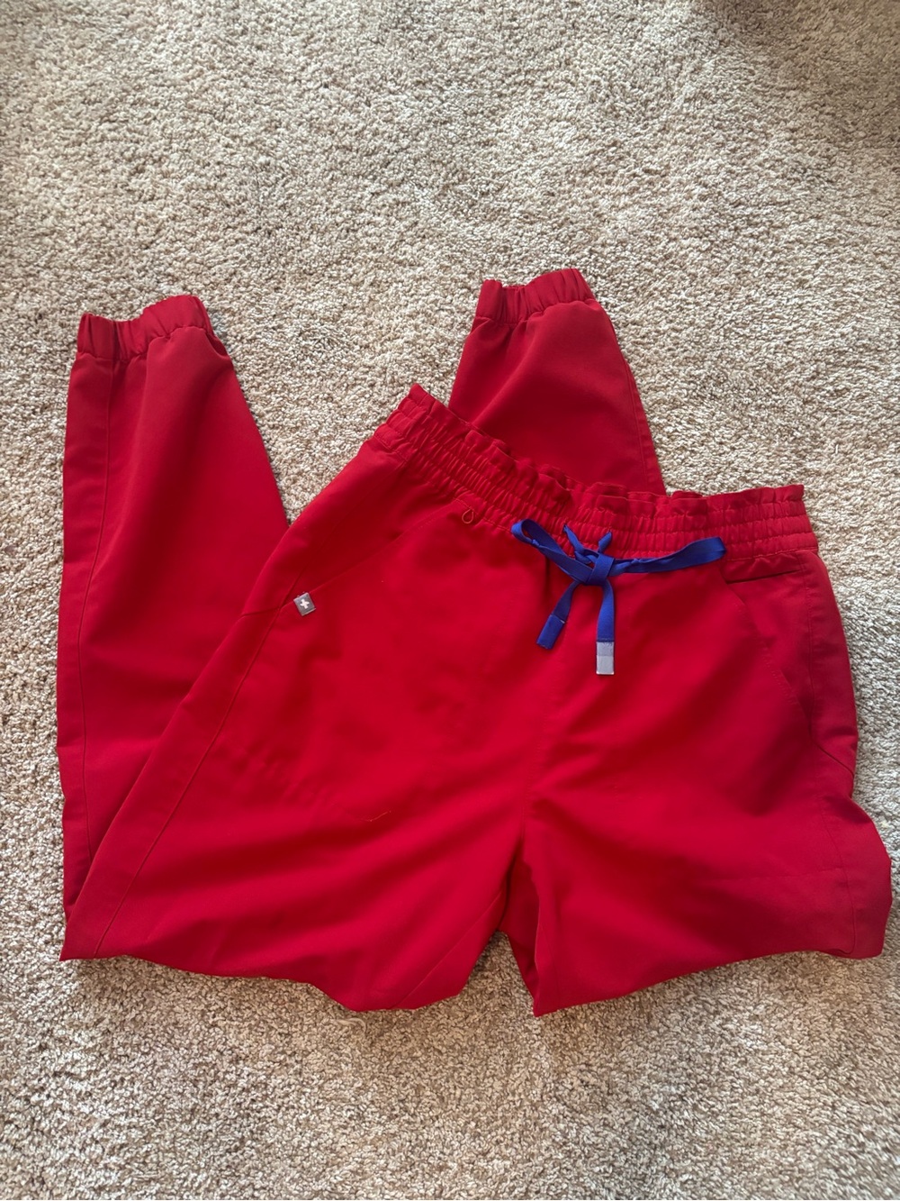 Figs Red Track Joggers with Blue Drawstring